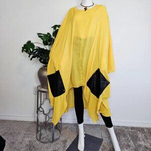 Chiffon Kimono Kaftan Poncho with faux leather pockets